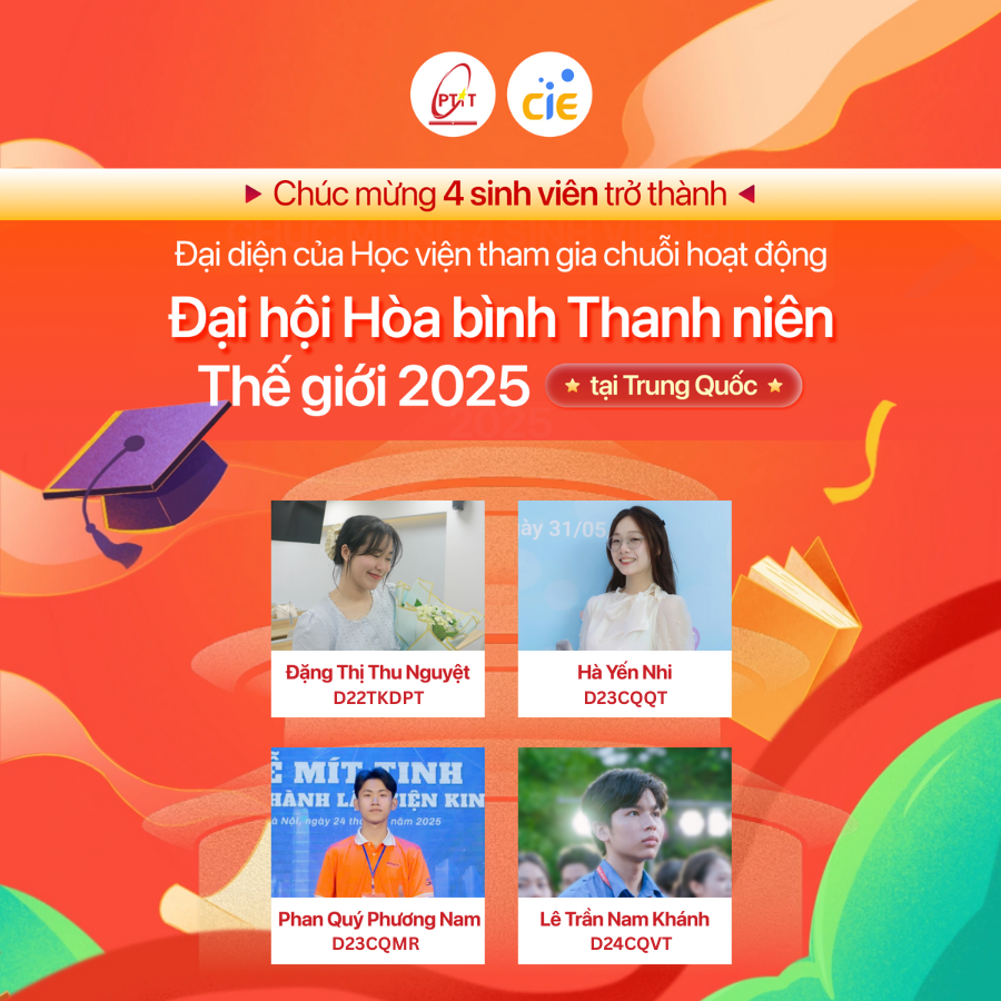 Chúc mừng 4 sinh viên đã trở thành đại diện của Học viện tham gia chuỗi hoạt động “Đại hội Hòa bình Thanh niên Thế giới 2025” tại Trung Quốc